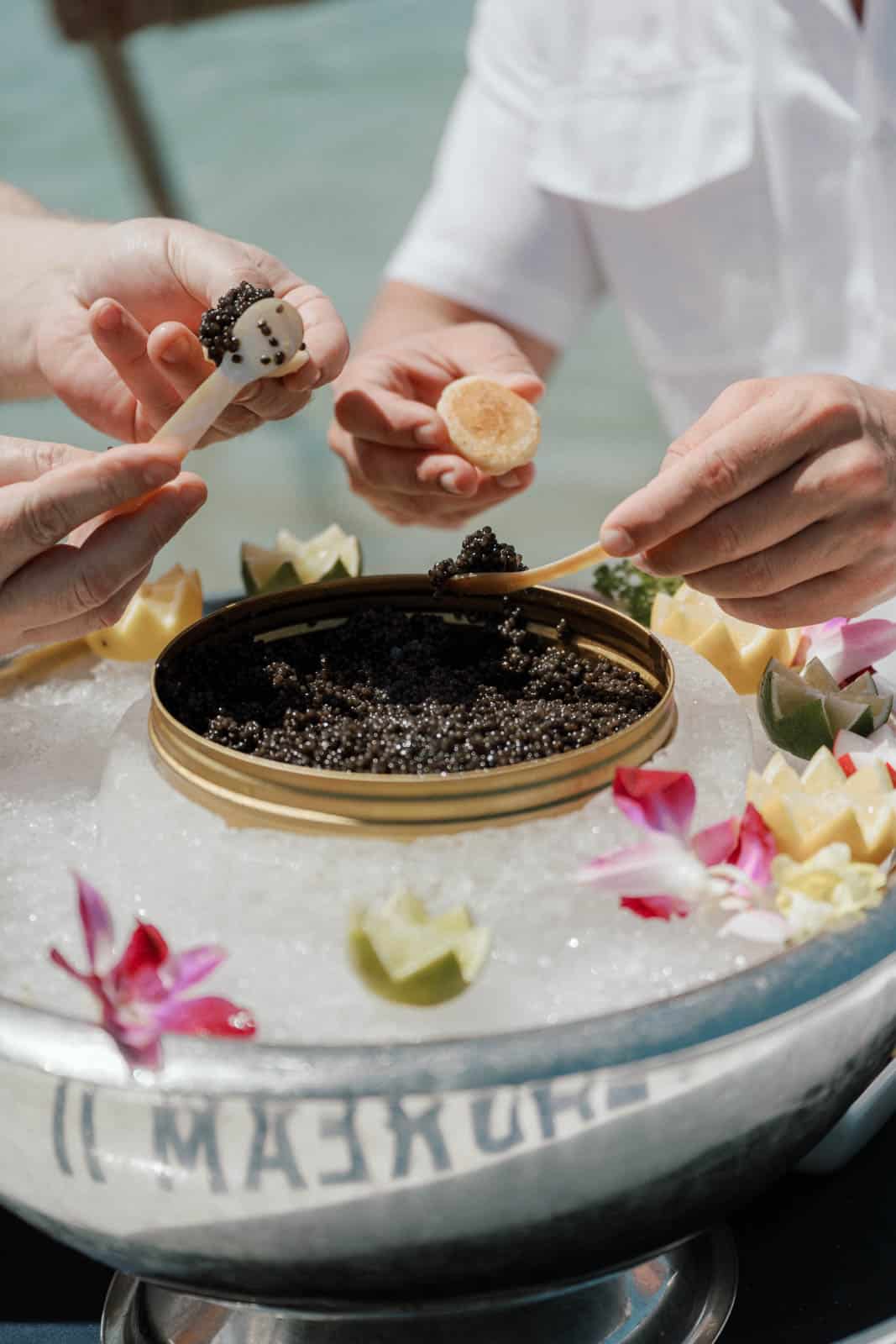 A moment from a luxury wedding aboard a private yacht